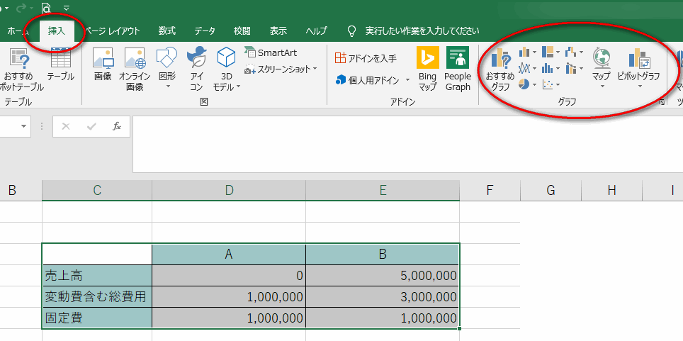 選択状態からの挿入⇒グラフ